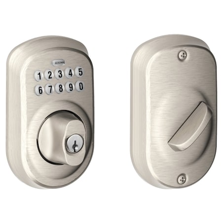 Schlage Residential Grade 2 Pushbutton Deadbolt Lock, Plymouth Trim, Satin Nickel Finish, Keyed Different BE365 PLY 619 KD